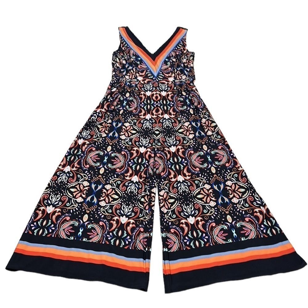 Vince Camuto Jumpsuit Multicolor Double v-neck sleeveless pockets crop size 4